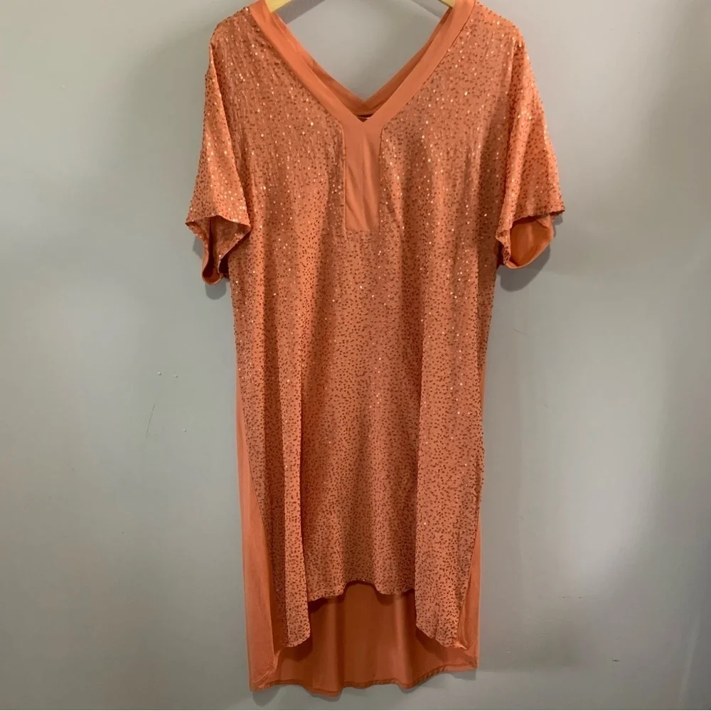 Soft Surroundings Aragon Resplendent Dress Sequins High Low Hem Womens L Large